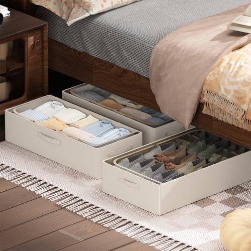Cyhom 3Pcs Under Bed Storage Bins With Metal Frame - Shoe Organizer For Closet With Clear Cover Oxford Fabric Sturdy Underbed Container Foldable Stackable Clothes Organizer thumb #3