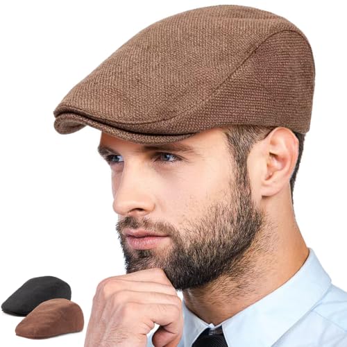 Image of LADYBRO 2-Pack Unisex Flat Cap Newsboy Hats for Men Women Casual Adjustable | Breathable Soft Comfy for Daily Outdoor Wear, Hunting, Fishing, Driving, Fit for 22-23.2 in