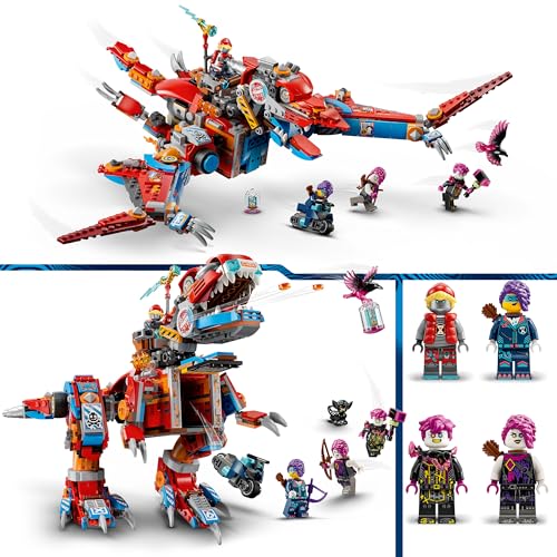 Image of LEGO DREAMZzz 71484 2 in 1 Dinosaur Robot C-Rex by Cooper, T.Rex Action Figure Transformable Toy in Pterodactyl with Articulated Parts and 4 Minifigures, Creative Games for Children and Girls