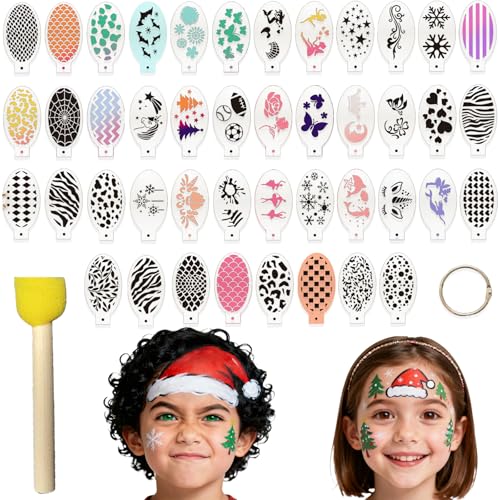 44 Modelos para pintura facial, Modelo de pintura facial Halloween reutilizável, Modelos de pintura facial infantil para festas de maquilhagem Carnaval de tatuagem temporária para crianças
