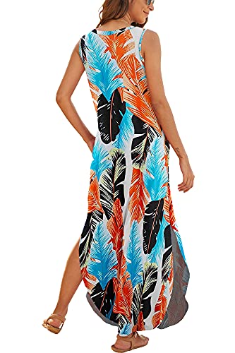 Image of Hount Women's Casual Summer Sleeveless Dress Loose Split Maxi Dresses with Pockets