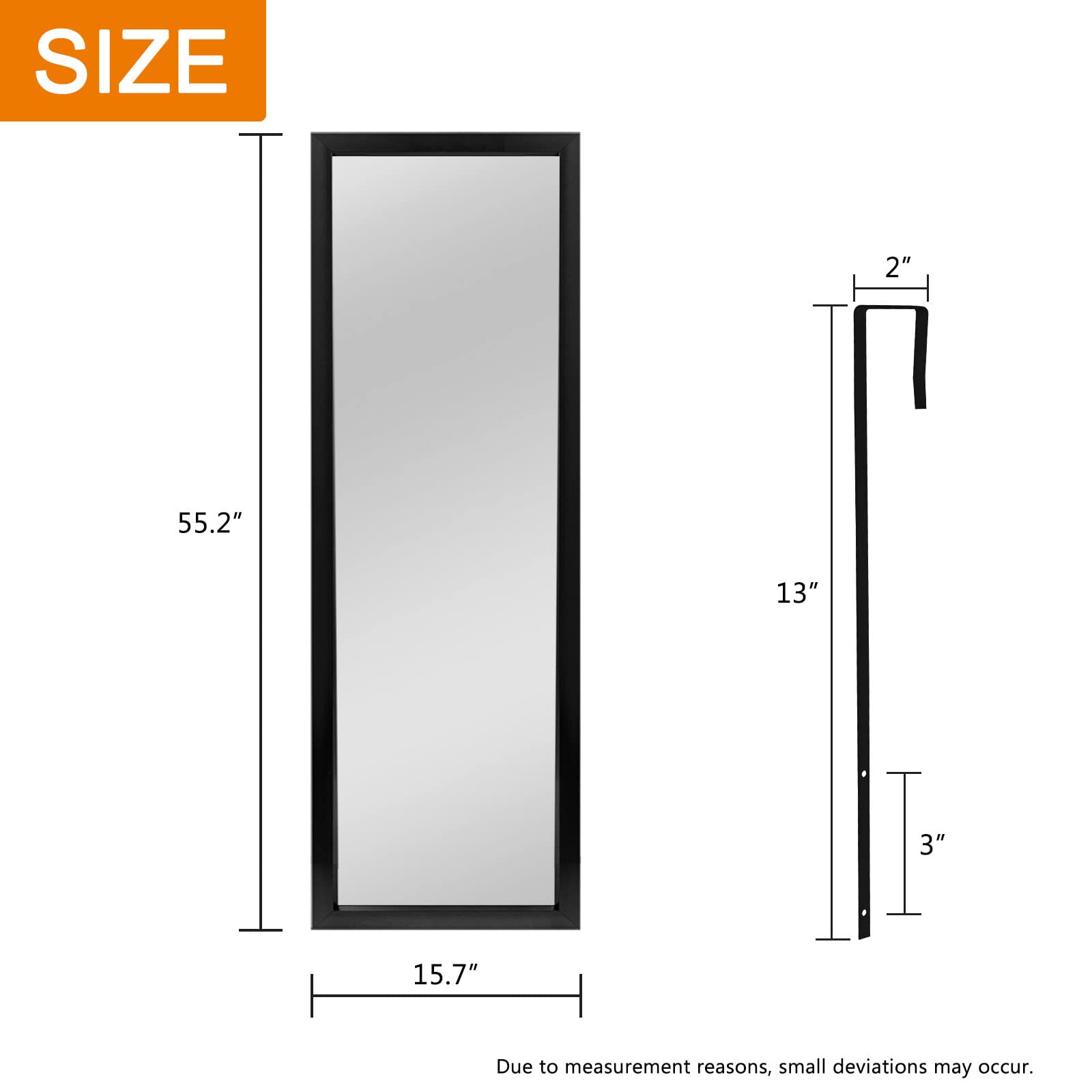 NeuType 55"x16" Over The Door Full Length Mirror, Door Wall Mirror, Wall Mount Over The Door Hanging Mirror with 2 Metal Hangers for Wall Bedroom, Bathroom, Living Room, Home Decoration (Black)