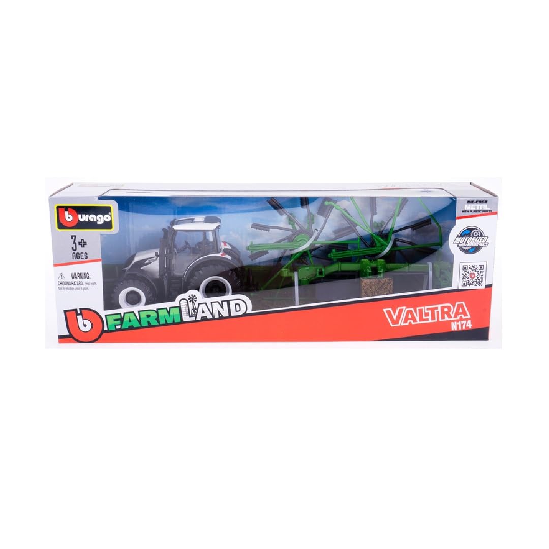 Die-Cast VALTRA M2Q TRACTOR with Working WHIRL RAKE - Detailed Replica Collectible Model Toy, Green
