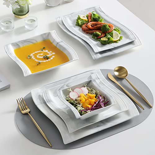 Image of MALACASA 26-Piece Marble Grey Square Dinnerware Sets, Flora Porcelain Dinner Set for 6, Service for 6, Microwave & Dishwasher Safe, BPA, Lead & Cadmium Free