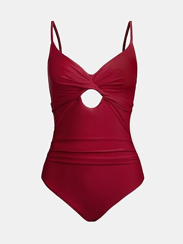 Vista 5 de CUPSHE - Traje de baño fruncido de una pieza para mujer, traje de baño con corte frontal y tirantes ajustables