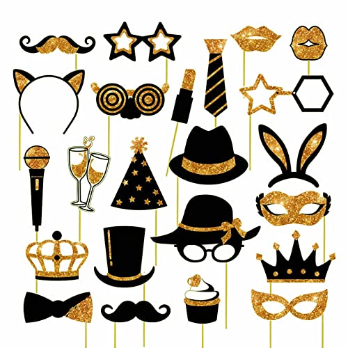 Probuk 23 Pièces Accessoires de Photobooth de Fête Mélange de Chapeaux,Verre à Vin,Rouge à Lèvres,Cravate,Couronnes,Accessoire Photobooth Mariage,Accessoire de fête,EVJF Accessoire Decoration(Rose) Cover