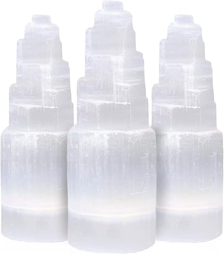 Torre de rascacielos de cristal de selenita, efectos curativos y calmantes, piedras de meditación inalámbricas, 3.9 in cada una, paquete de 3, color