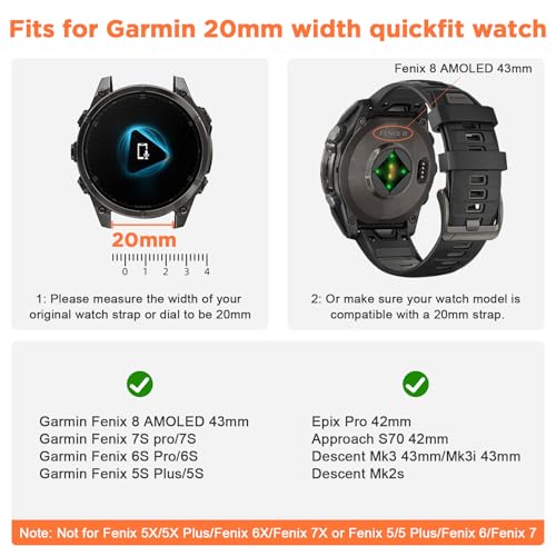 Image of XMUXI Compatible With Garmin Fenix 8 43mm Silicone Watch Band Fenix 7S pro /Fenix 6S Pro /Fenix 5S Plus,Quick fit 20mm Replacement Strap for Descent Mk3i 43mm /Mk2s /Approach S70 42mm(No Watch)