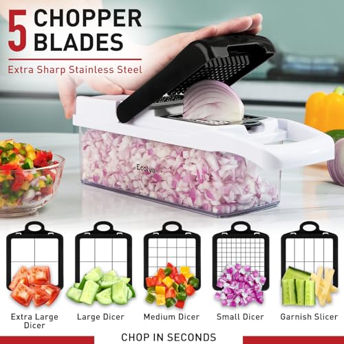 Image of 25-in-1 Vegetable Chopper & Mandoline Slicer - Food Chopper with Container & Veggie Spiralizer - Vegetable Cutter, Dicer, and Slicer for Salad, Onion, Potato, and Tomato - Kitchen Gadget - 13 Blades