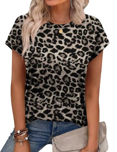 Alaroo Leopard Print Tops for Women Oversized Shirts Short Sleeve
