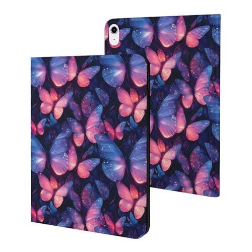 Housse tablette fine iPad 11" 2025 imprimé papillon rose bleu pour le bureau
