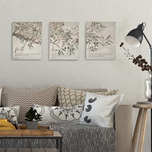 Toile murale chrétienne PHAMTE : lot de 3 tableaux rustiques olives