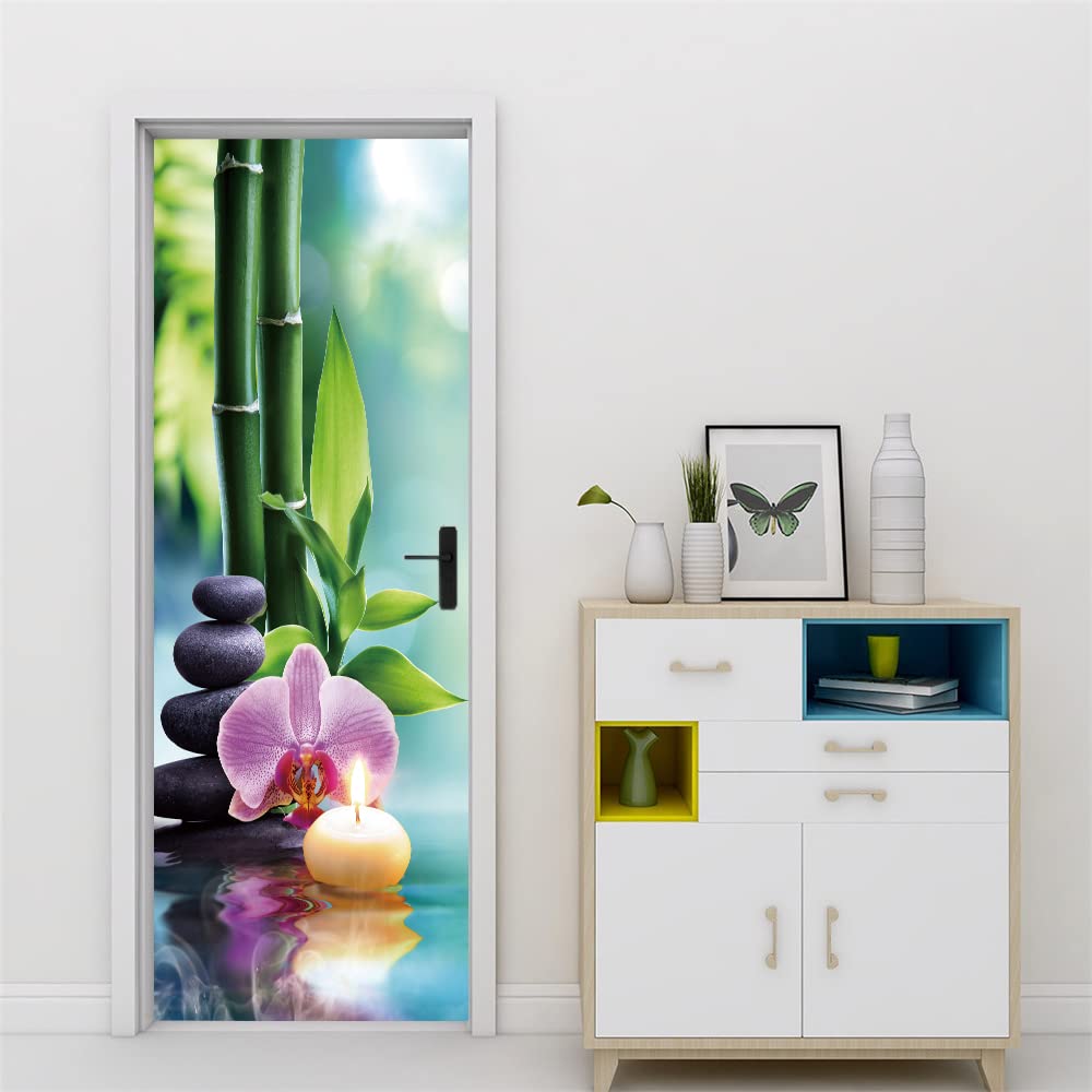 Sticker porte trompe l'oeil 3D Zen déco murale amovible 73x205 cm