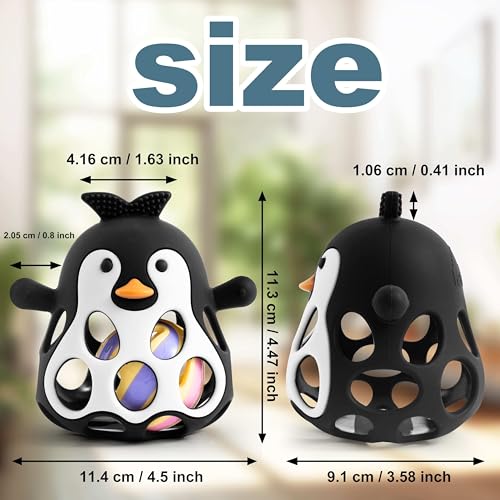 Farout Pinguin Rassel - Beißring Baby & Montessori Spielzeug - Oball Motorikspielzeug Babyrassel für Babyspielzeug ab 3 Monate, Geschenk für Jungen & Mädchen. (Dark Pink)