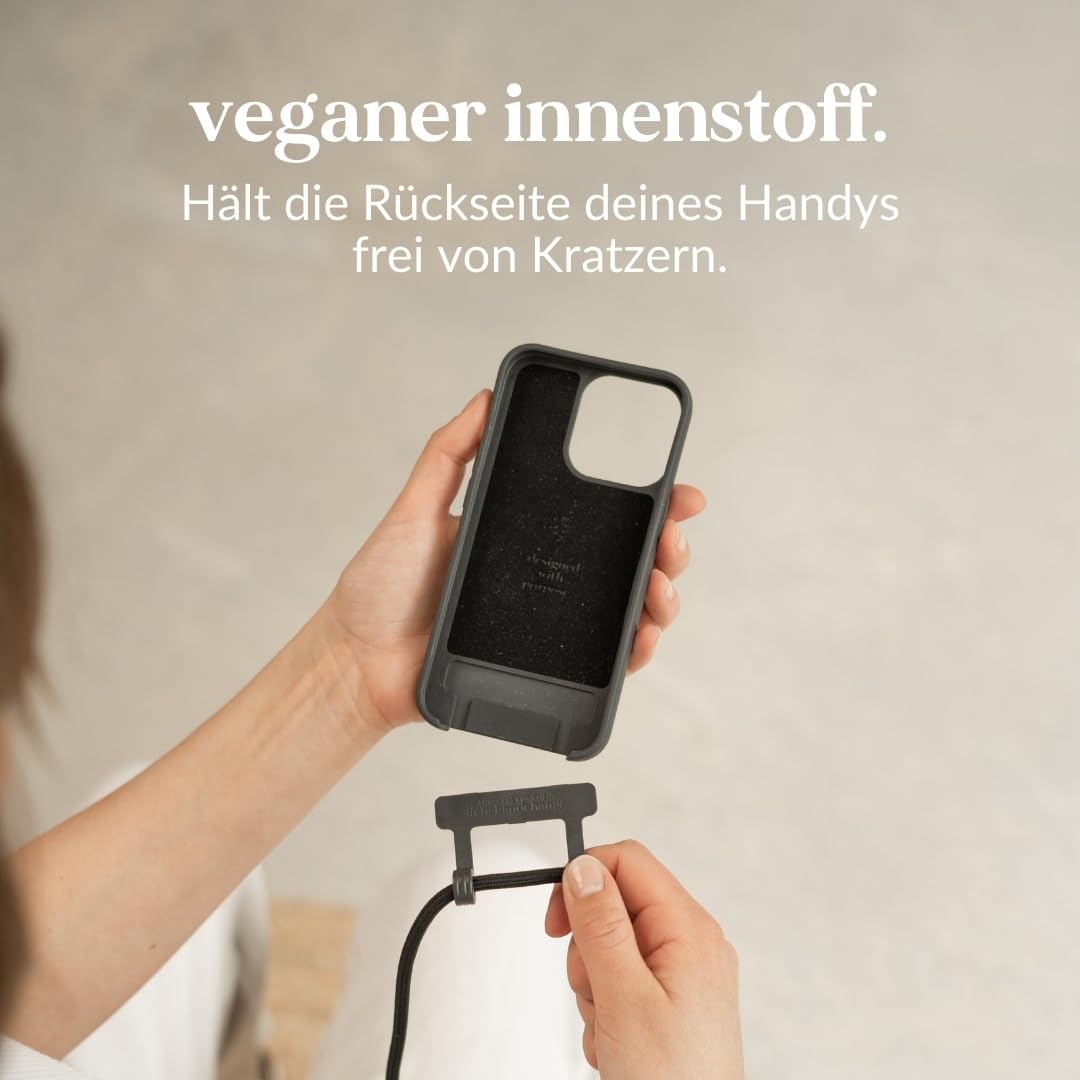 Woodcessories - Change Case, Nachhaltige Handykette abnehmbar kompatibel mit iPhone 15 Pro Max Hülle mit Band schwarz - biologisch abbaubar