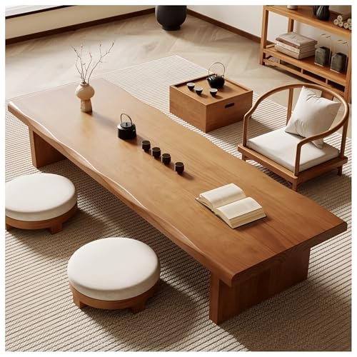 ASKLFNEI Table tatami vintage en bois massif - Table de sol japonaise - Table basse rectangulaire comme siège au sol - Meuble d'accent pour le salon (200 x 60...