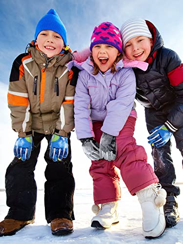 Honoson 2 Pairs Winter Kids Snow Gloves Waterproof Windproof Warm Youth Ski Gloves Toddler Snowboard Gloves For 6-13 Years (Grey, Blue,) #TOP5