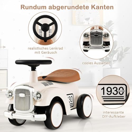 FANTASK Rutschauto mit Stauraum & Kippschutz in Weiß, Kinderfahrzeug mit Lenkrad & Sound, Rutscherfahrzeug Kinderauto für Kinder ab 1 Jahr