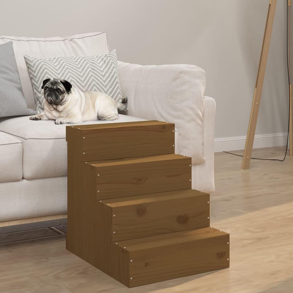 Genérico Escalera Mascotas Madera Maciza de Pino marrón Miel 40x49x47 cm,Productos para Mascotas,Productos para Mascotas,Escalones y rampas para mascotas-822469