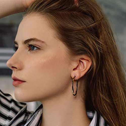 Big Twist Hoop Earrings - 18K Gold Plated,Twist Hoop Earrings - 925 Sterling Silver Post，Lightweight Gold Hoops Black and white element for Women and Girl4