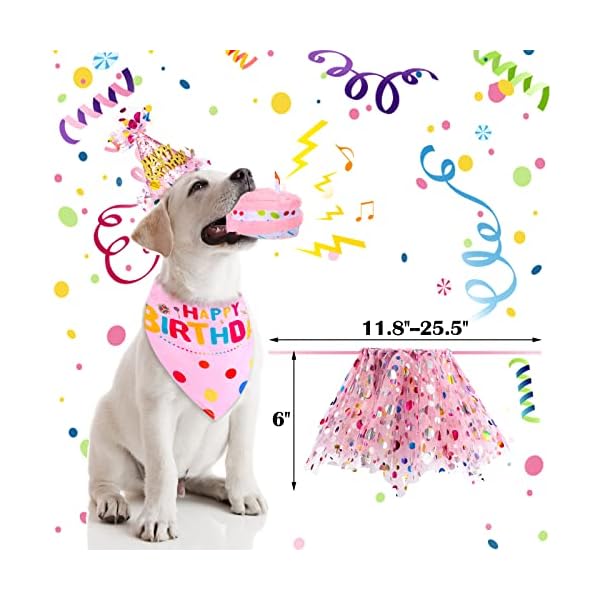 4 pieces girl dog birthday outfit dog 1st birthday girl bandana with hat and dress girl set, puppy birthday party supplies, cute pink tutu skirt outfit for small medium dogs - image 5