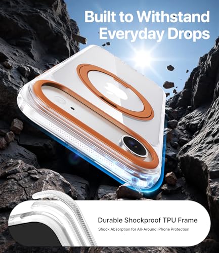 Image of for iPhone Air Case, Compatible with MagSafe, Slim Shockproof Military-Grade Rugged Protective Case with Stand, Camera Control, Comfort Grip (E-Clear Orange, iPhone Air)