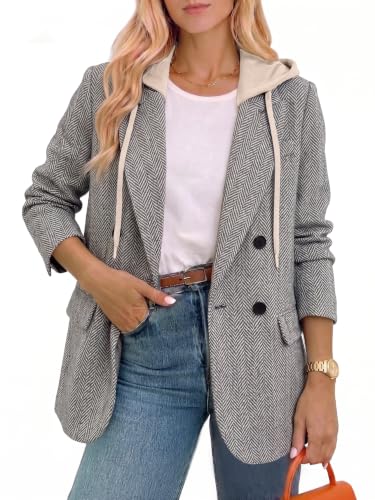 Mina Self Tweed Blazer Jacket for Women Black Houndstooth Business Casual