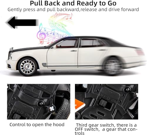 Image of 1:24 Scale Bentley mulsanne Toy Car | Metal Pullback Diecast Car for Kids with Openable Doors, Sound, Light Effects Toy for Car Enthusiasts (Color As Per Available),black