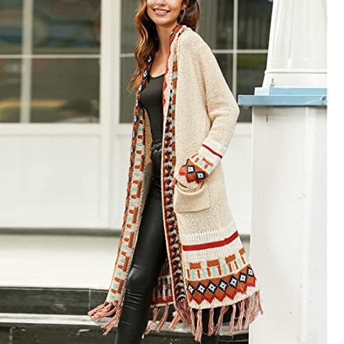 ONLYWOOD Womens Boho Sweater Tassel Long Sleeve Open Front Cardigan with Pockets3