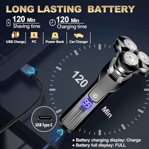 Image of Men's Electric Razor, Upgraded 4D Floating Magnetic Blade Head Rotary Shaver, 3-in-1 Multifunctional for Beard /Nose /Sideburns, IPX7 Waterproof Rechargeable Cordless Shaver, Turbo Speed, Gift for Men