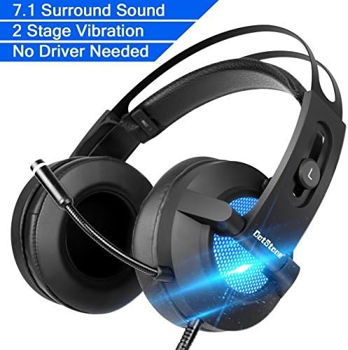 DotStone Gaming Headset 7.1 Surround Stereo Sound Gaming Headphone with Mic Noise Isolating & Vibration Mode & Breathing LED Light Over the Ear USB Gaming Headphones for PC/Mac/Laptop Gamers
