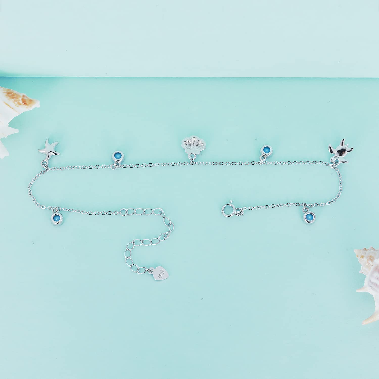 Cavigliera estiva in argento Sterling 925 con oceano da donna, BST006, Misura unica, Argento sterling