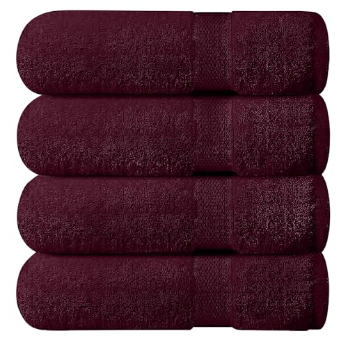 Opulent Dreams 100% Egyptian Cotton Towel Sets – Soft, Absorbent, Quick-Dry – Includes Bath Sheets, Bath Towels, Hand Towels, Flannels – Luxuriously Easy to Wash (Maroon, Bath Towel (Pack of 4))