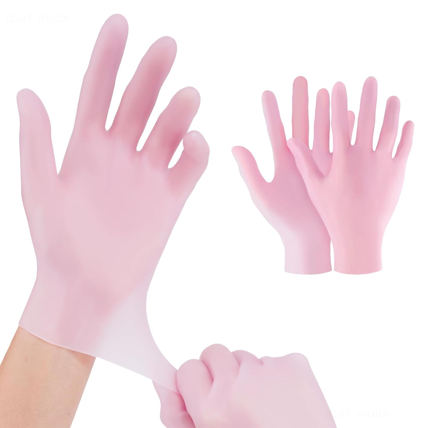 krofaue2 Pieces Silicone Glove - Moisturizing Gloves,Silicone Gel Spa Gloves for Dry Cracked Skin,Moisturizing Gloves Overnight for Dry Hands,Soft Gel Gloves for Women Hand Softening (Pink)