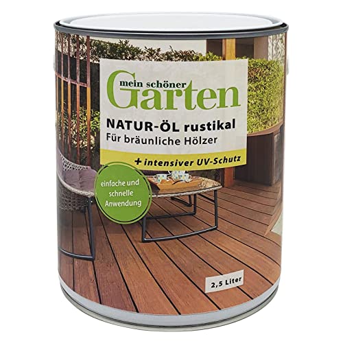 Mein schöner Garten NATUR ÖL Rustikal - mit UV Schutz | 2,5 L | Natürliches Garten Holzöl für eine optimale Holzpflege | Holz Pflegeöl für dunkle Holze wie Nussbaum Cover