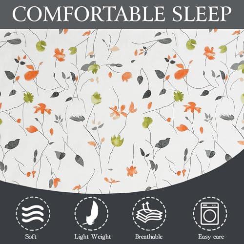 Image of 240 TC Soft Ezyption Cotton Floral Print King Double Bed bedsheet - with 2 Pillow Covers,bedsheet for Double Bed King Size Hypoallergenic, Brethable, (Size- 90 x 90 Inch) White Orange