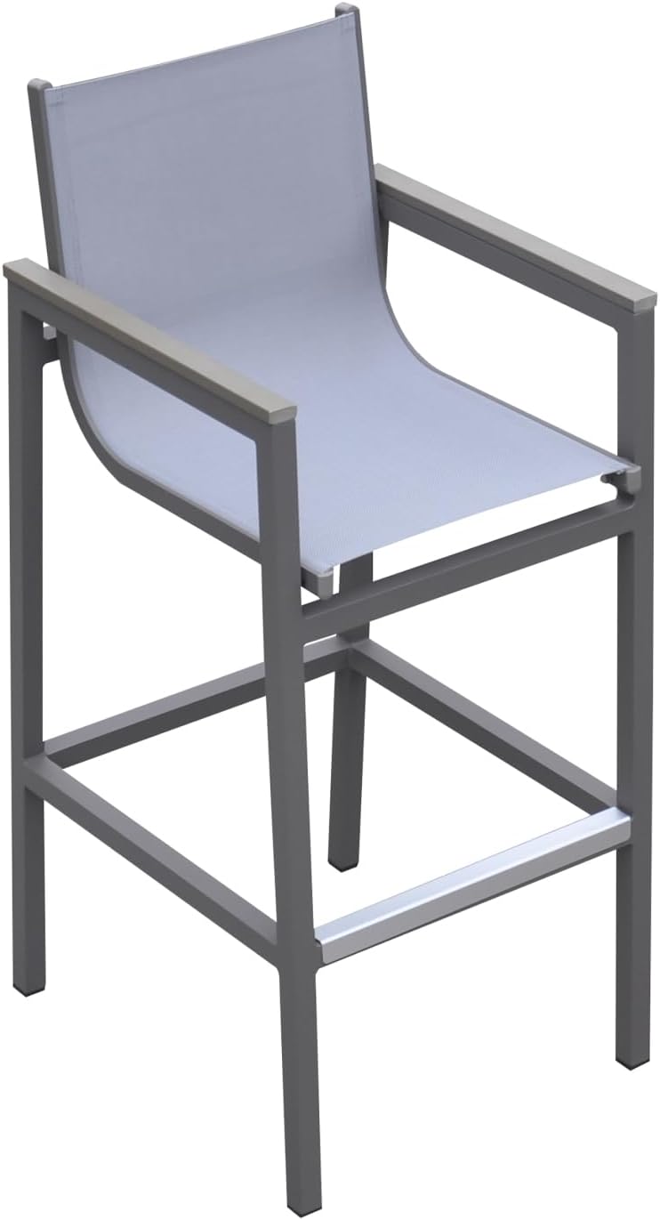 Marina Outdoor Patio in Gray Powder Coated Finish with Gray Sling Textilene and Gray Wood Accent Arms - Aluminium Gray - Lightweight Aluminum Frame with Wood Arm Accents - Outdoor Porch - Weather