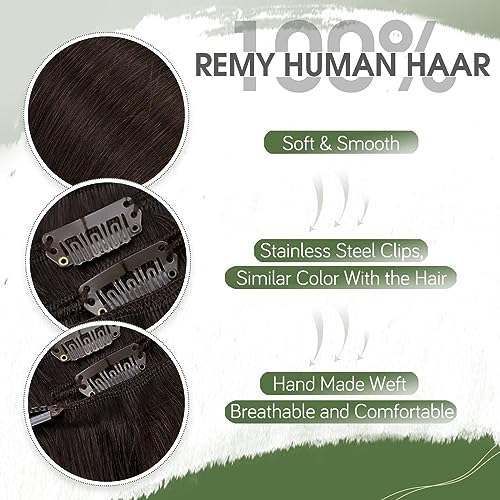 Hetto Clip in Hair Extensions Real Human Hair Dark Brown 16 Inch 120g 7pcs, Invisible Hair Extensions Clip in Human Hair - Image 4