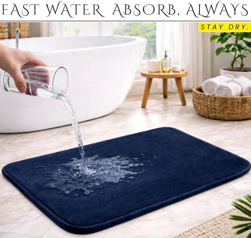 Image of VAS COLLECTIONS Memory Foam Bath Mat Non-Slip Anti-Skid Bathroom Rug (16x24 Inches) | Super Absorbent Quick Dry Shower & Tub Floor Mat (Royal Navy)