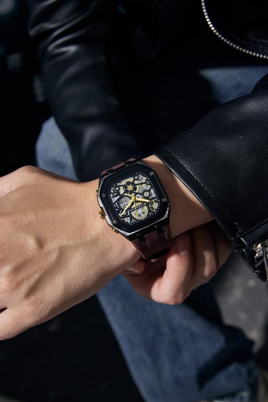Image of Giordano Analog Quartz Watch for Men with Octagonal Skeleton Dial, Exposed Gear Design, Date Display and Silicone Strap - GZ-50221