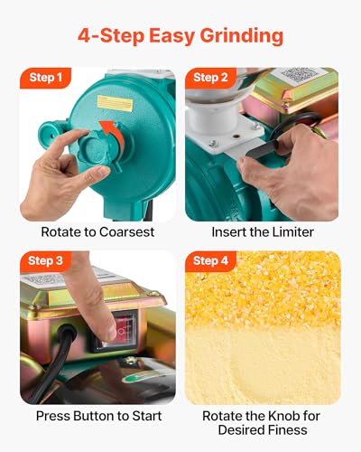 VEVOR Elektrische Getreidemühle 50 kg/h, Getreidemühle 2200 W Gusseisen, Gewürzmühle mit rutschfesten Gummifüßen, für Trockenes Getreide Gewürze Müsli Kaffee Mais Pfeffer, Hochgeschwindigkeit