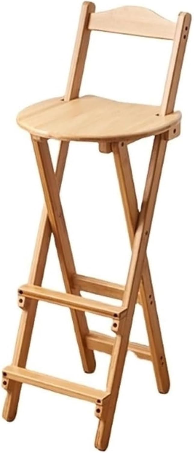 Folding Stool with Backrest - Portable Bamboo Lounge Chair for Home, Kitchen, Dining Room, Living Room - Foldable Wooden Accent Stool