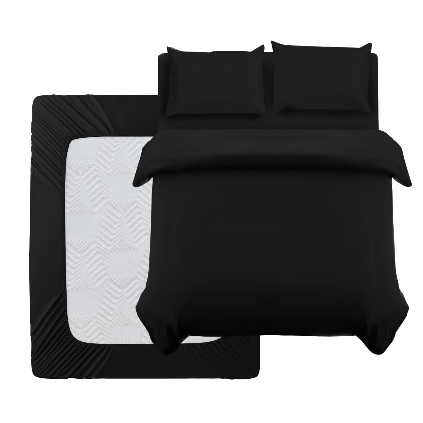 Oxford Homeware King Size Duvet Cover Sets Black Brushed Microfiber 4 Piece king size Bedding Set including Fitted Sheet and Pillow cases Soft Breathable Duvet Cover Sets