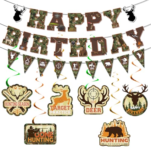 Yomaiha 15Pcs Camo Hunting Birthday Banner & Decorations -...