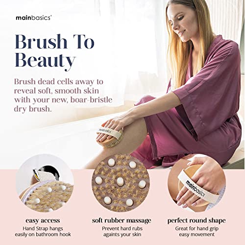 Mainbasics Dry Body Brush Exfoliating Body Scrubber - Boar Bristles & Massage Nodules For Dry Skin, Blood Circulation, Cellulite Treatment, And Lymphatic Drainage #TOP5