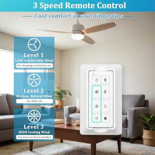 Image of Smart Universal Ceiling Fan Remote Control Kit with Receiver, White | Fan Remote Wall Control with Light Dimmer, 3 Speeds, Time Delay, Compatible with Alexa, Google Assistant and Smart Life APP