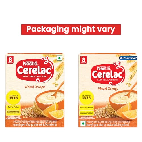 Image of CERELAC Baby Food Cereal | No Preservatives | Wheat Orange for 8 to 24 Months Baby | Source of Iron & Protein for Babies | Instant Cereal | 300g