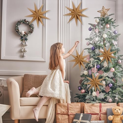 Image of 12 Inches 5 PCS Brown Paper Star Lanterns Christmas Party Decorations Hanging Stars Christmas Party Decorations Wedding Birthday Christmas Home Party Decorations(9 Pointed)