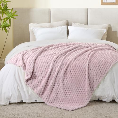 Image of BEDELITE Lotus Pink Throw Blanket for Couch, Soft Gifts for Women, 50 * 60 | 3D Jacquard Decorative Fleece Blanket, Super Soft Plush Throws, Cute Birthday Gift for Women & Men, Suitable for All Seasons