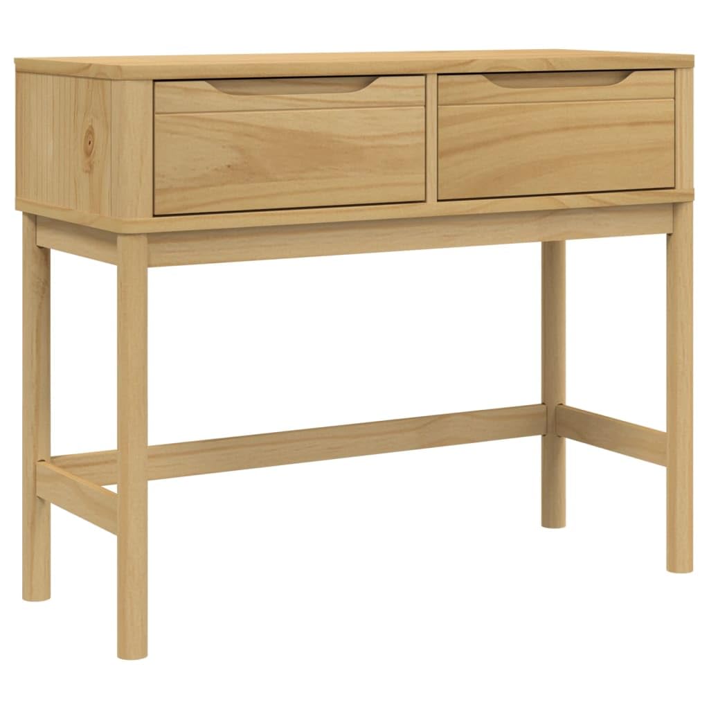 Floro - Tavolo consolle marrone cerato in legno di pino massiccio, 89,5 x 36,5 x 73 cm, con 2 cassetti, tavolino in legno stabile, per soggiorno, corridoio, divano e camera da letto